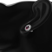 Medium Oval Garnet Stud Silver Earrings, e335